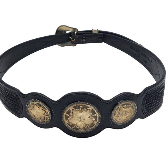 Vogt Belt Steerhide Leather Sterling Buckle Western Conchos Southwest Style 32 - Picture 13 of 16